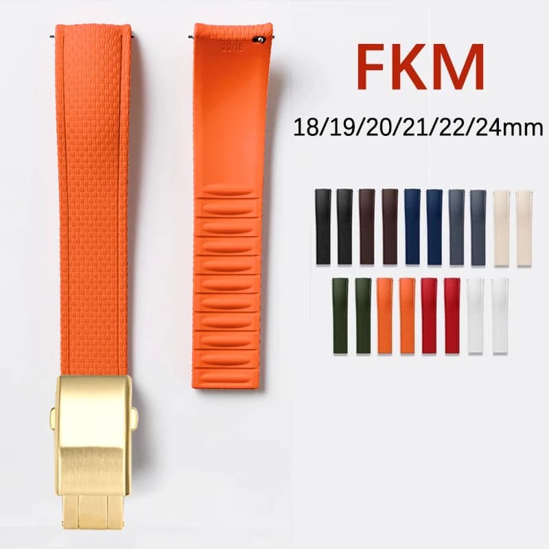 CTS Fluoro Rubber Watch Strap 18/19/20/21/22/24mm FKM Curved End Men Women Universal Replace Watch Band Bracelet Cut to Size