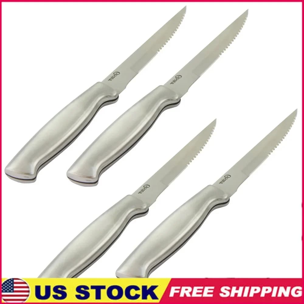 Set di coltelli da bistecca in acciaio inossidabile da 4 pezzi, lame seghettate da 4,5 pollici, resistenti alla ruggine, posate da cucina, lavaggio a mano