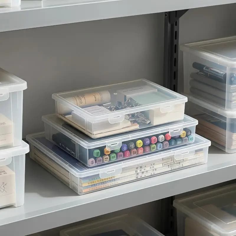 Plastic Storage Box For Office Large Capacity Transparent Paper Storage Case Desktop Storage Organization Document Box
