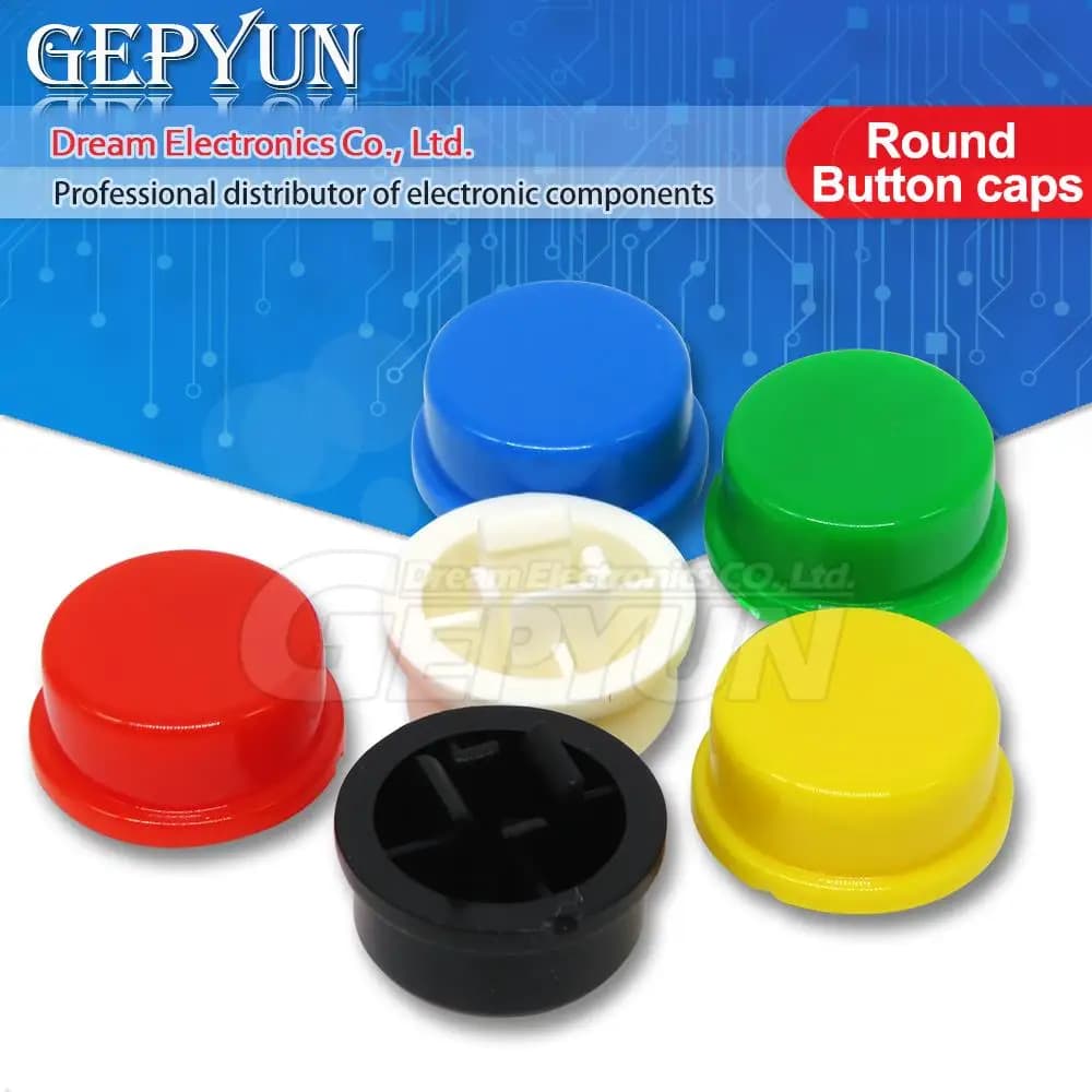 50 pieces 6 round colors tactile button caps 12*12*7.3mm Micro tactile switch for Arduino