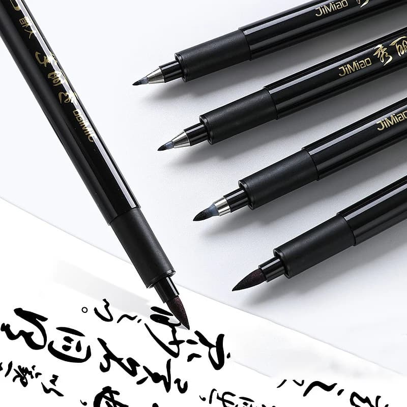 4pcs Calligraphy Brush Pen Set, Black Fine Tip Markers, Extra Fine/Small/Medium/Large Nibs for Hand Lettering, Writing & Drawing