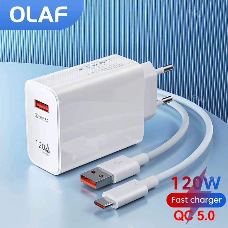 Caricabatterie USB Olaf 120W adattatore di alimentazione a ricarica rapida QC 5.0 ricarica rapida per iPhone 13 Pro 11 12 cavo Xiaomi Samsung 6A USB tipo C
