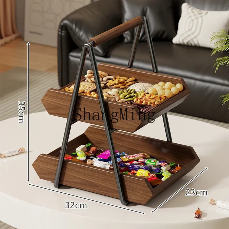 Piatto da frutta in legno massello FG, scaffale multi-livello da tavolo per la casa, scaffale da soggiorno per snack e frutta secca.