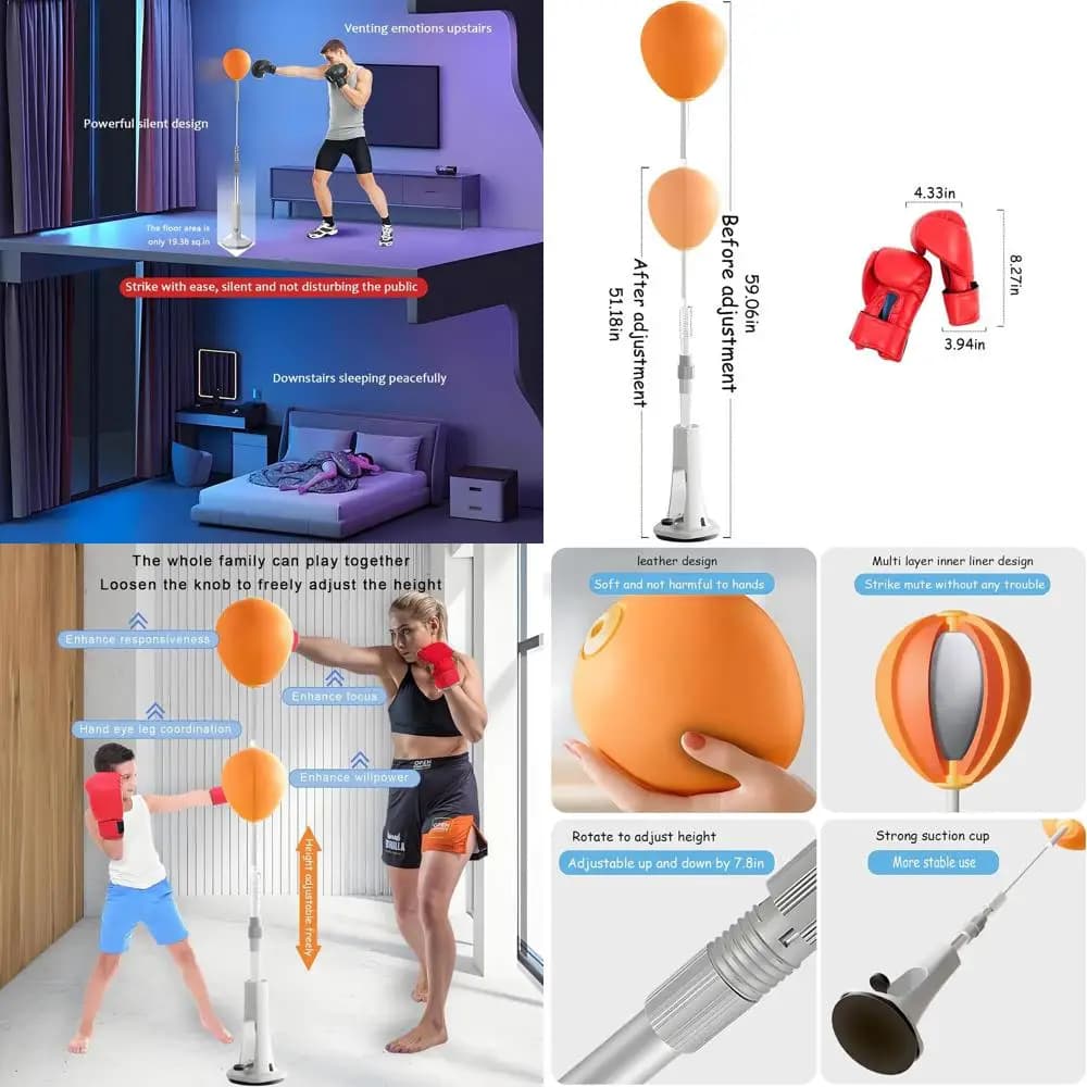 Boxing bag Reflex, Training bag with support, Boxing bag for teenagers and adults, Adjustable boxing ball with suction cup, Suitable for F