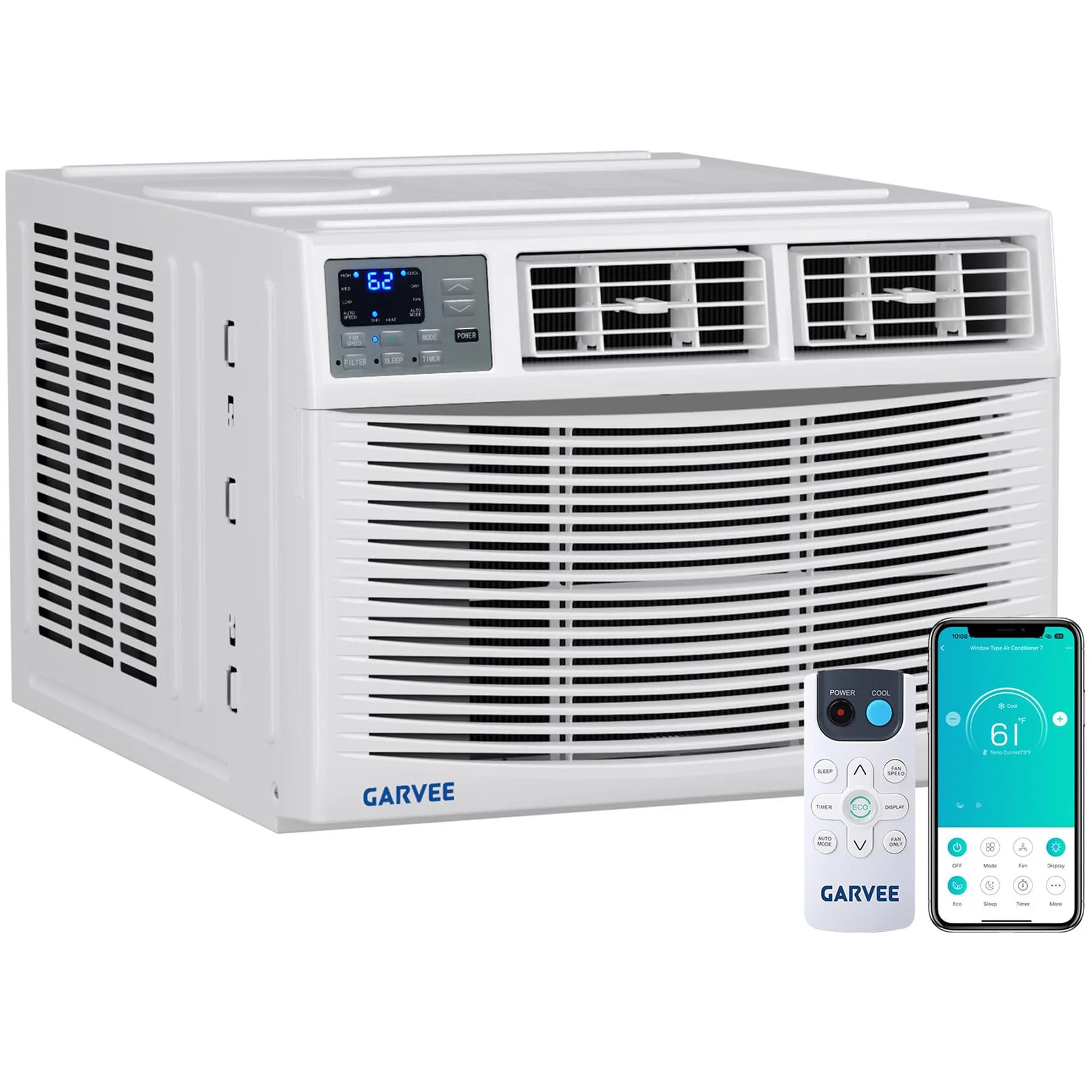 Condizionatore d'aria intelligente da finestra da 8000 BTU con funzione di riscaldamento, deumidificatore e ventilatore WiFi, telecomando per ambienti fino a 350 piedi quadrati
