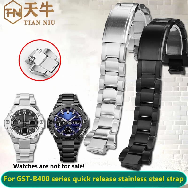 For Casio G-SHOCK series GST-B400/ADBD modified solid stainless steel metal Quick Release watchband men's bracelet 14mm Convex