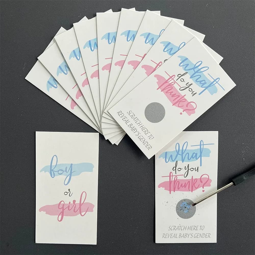 10 fogli di carte da grattare per giochi a tema di rivelazione del genere per neonato o ragazza per la decorazione della festa di compleanno della squadra di ragazze e ragazzi