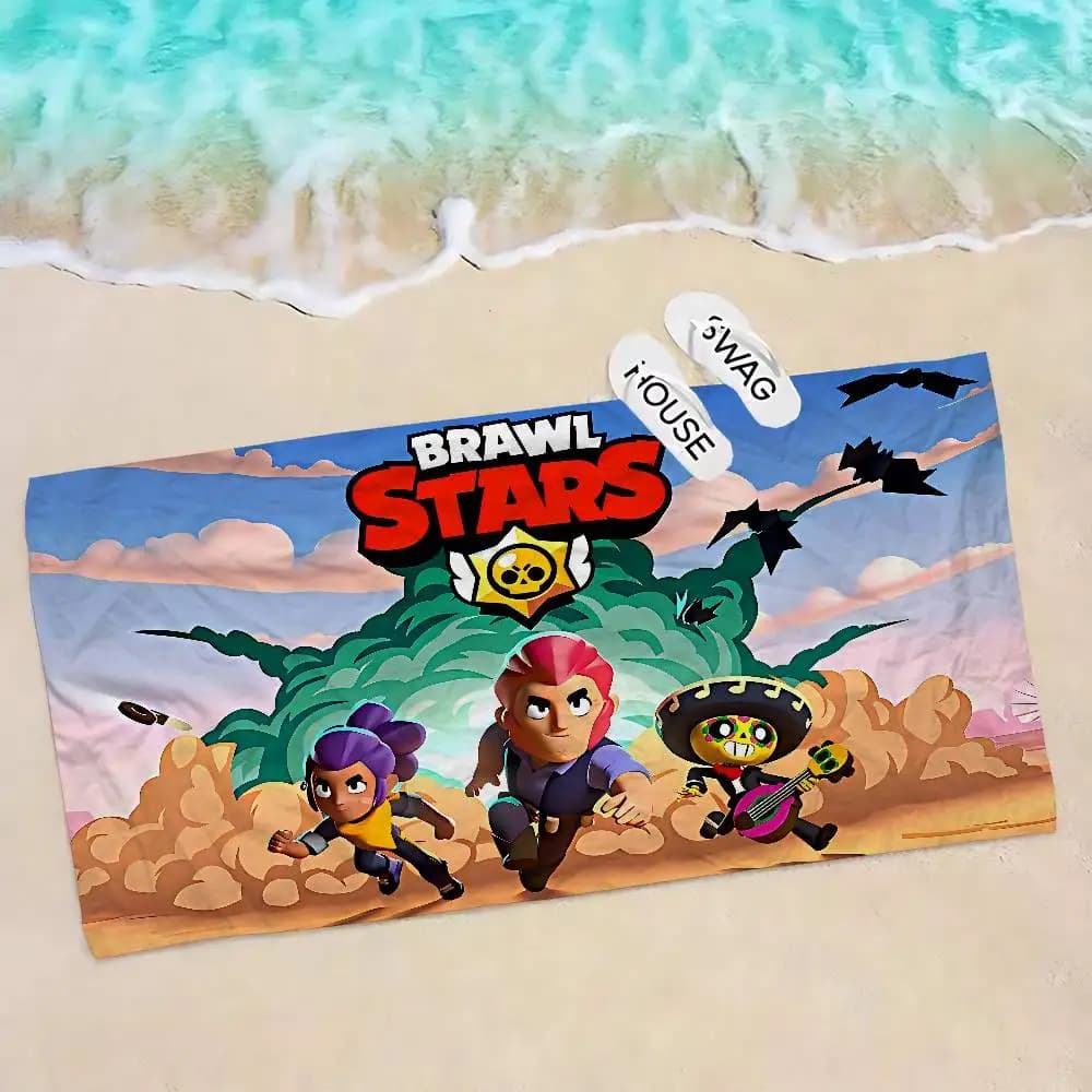 Simpatico asciugamano da spiaggia con personaggi del gioco B-rawl, morbido e assorbente, regalo per bambini, per viaggi, campeggio, palestra