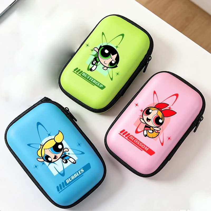 The Powerpuff Girls Data Cable Storage Bag Cute Cartoon Card Storage Box Deck Box Card Organizer Travel Portable Card Case Gift