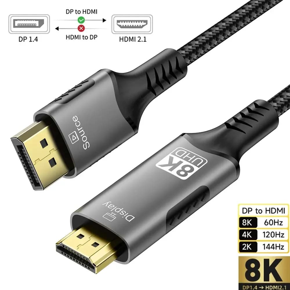 Cavo DisplayPort a HDMI compatibile 8K@60Hz 4K@120Hz, adattatore DP a HDMI per video e audio da Display Port per PC, HDTV, proiettore, PS5