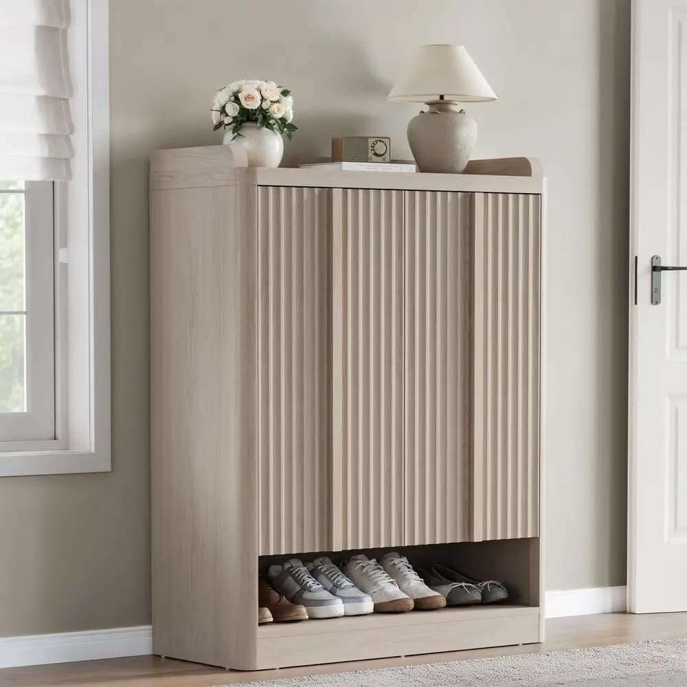 Mobiletto Portascarpe da Ingresso Alto 45 cm, Organizzatore per Scarpe a 6 Ripiani con 4 Mensole Regolabili, Scarpiera Autoportante in Legno Stile Mid-Century