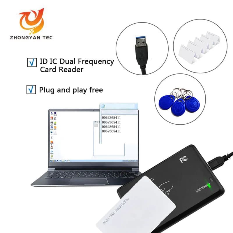 Lettore ID IC /125khz senza contatto da 13,56 Mhz Plug Play Proximity NFC RFID Lettore di schede USB intelligente Supporto sistema finestra