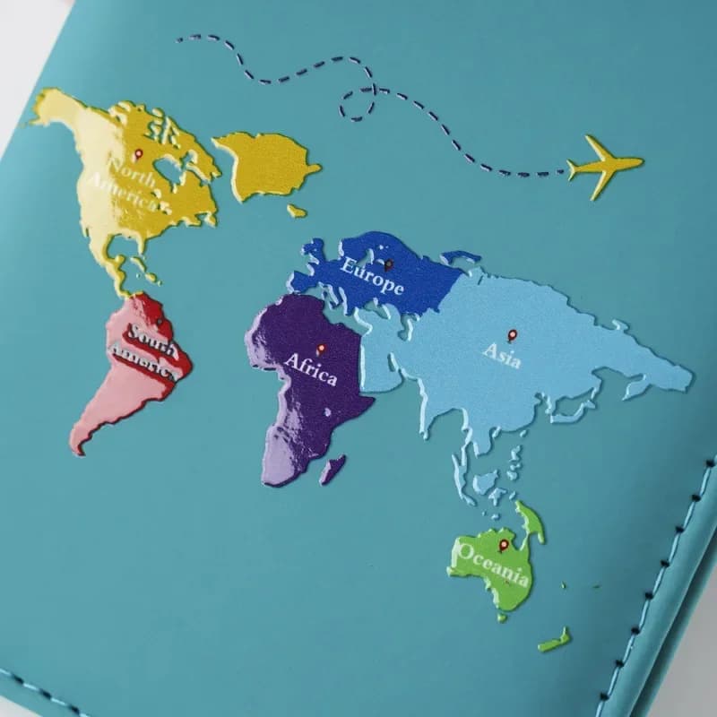 World Map Print PU Passport Holder Unisex Travel Wallet Multi Card Slots ID Credit Card Ticket Storage Cover