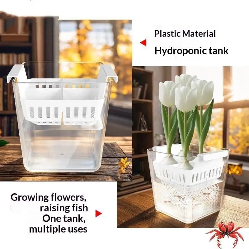 4 Holes Hydroponic Containers, Non-Sound Flower Jar, House Decoration with Breathable Support Basket, Tulip Semi Hydroponic Vase