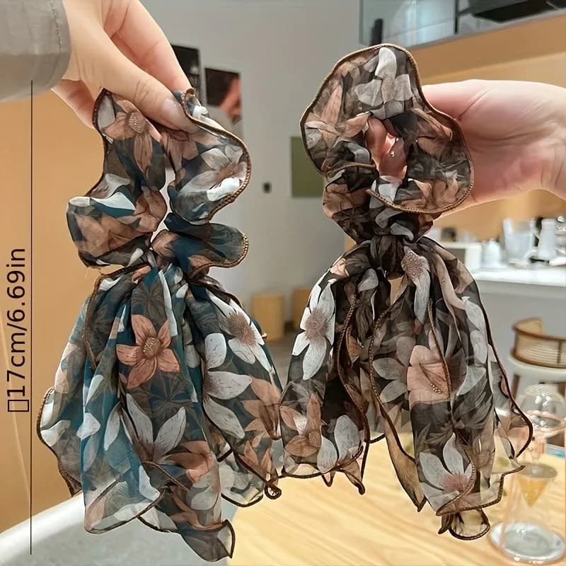1/2pcs Watercolor Blooms Gradient Chiffon Floral Hair Set Petal Headband Texture Scrunchies Women's Boho Chic Styling