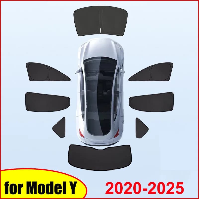 8 Pezzi Parasole per Parabrezza e Finestrini Laterali Tesla Model Y 2026 Juniper, Protezione Privacy per Campeggio, Mantiene l'Auto Fresca