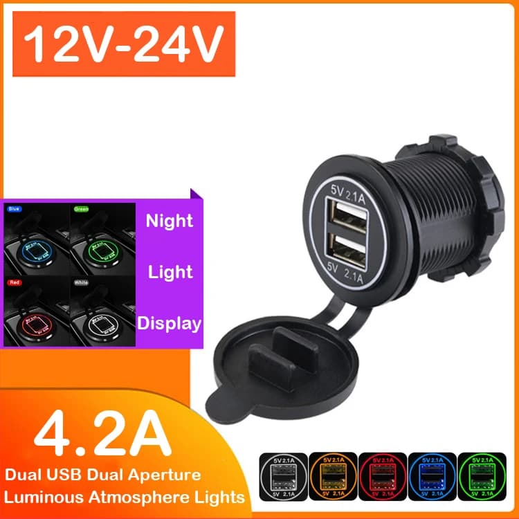 Accendisigari per auto Doppia apertura Doppio USB 4.2A 10V Caricatore rapido Ricarica per auto modificata Adatto per Apple Huawei Xiaomi
