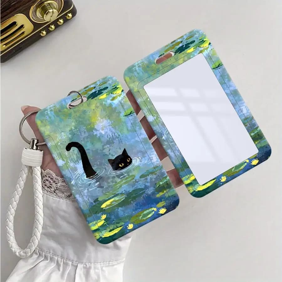 Cat Art 1Pc Card Holder Retractable Credit Card Holders Holders Child Bus with lanyard Badge Bank ID Cover Case