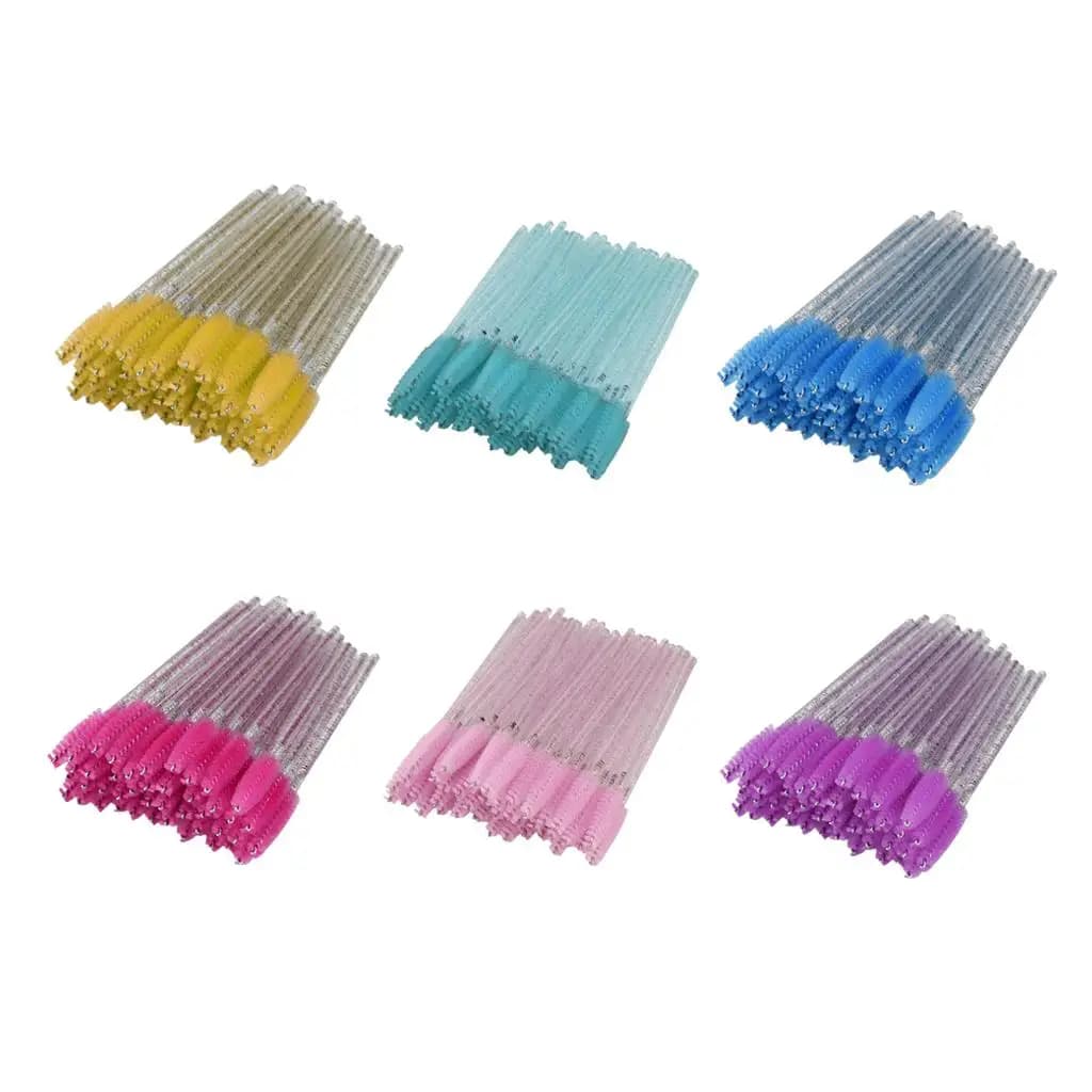 50 disposable brushes for eyelash extension, soft nylon mascara applicators for eye makeup and eyelash cleaning