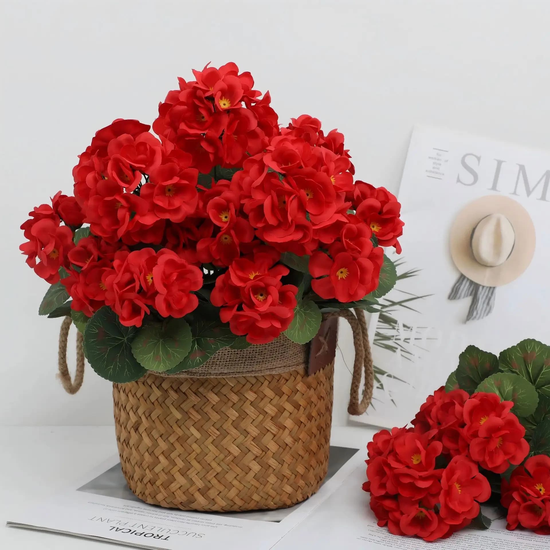 1/3 Pezzi Fiore Artificiale Begonia, Pianta per Bouquet da Sposa, Decorazione per Casa, Giardino, Bonsai, Accessori Fai da Te, Ghirlanda per Festival, Vaso