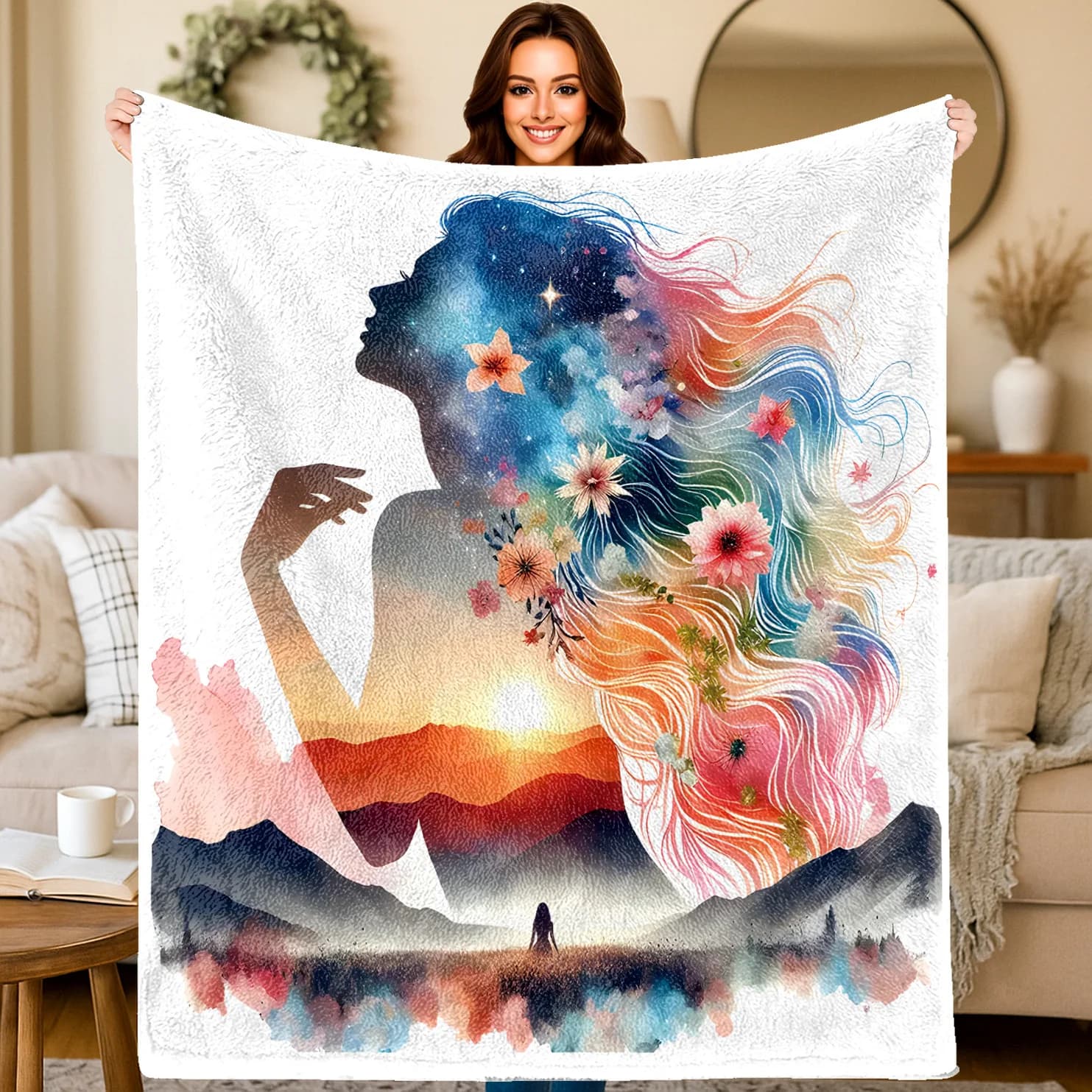 Modello di arte astratta di figure femminili Coperta stampata in flanella adatta a tutte le stagioni per soggiorno, ufficio, divano e viaggi