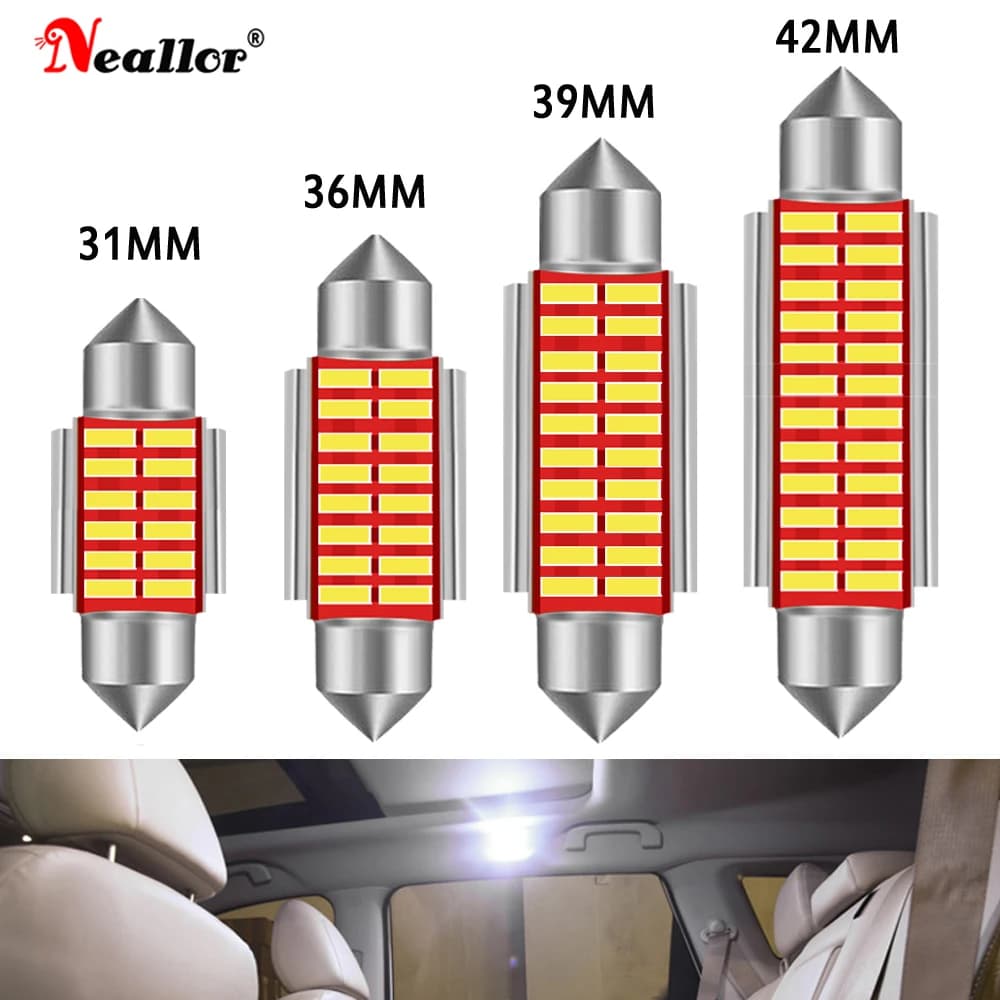2 Pezzi Lampadine LED per Interni Auto C5W C10W Festoon 31mm 36MM 39MM 42mm 6418 6411 per Luci Abitacolo, Bagagliaio e Lettura