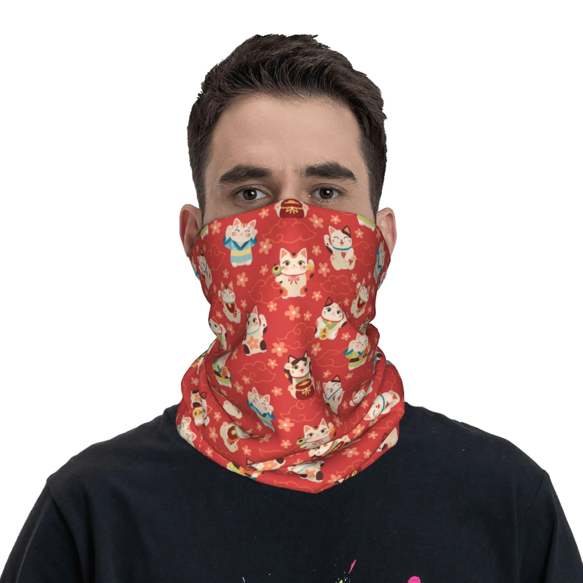 Bandana giapponese Maneki-Neko, copricollo stampato, sciarpa da ciclismo, sciarpa per sport all'aria aperta, unisex, per adulti, antivento
