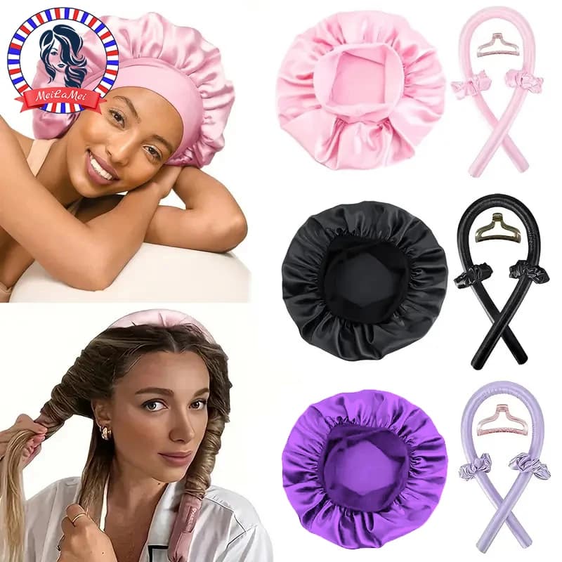 5 pieces without heat curler for hair set night cap in satin hair set without heat curler hair band for hair claw clips hair accessories salon