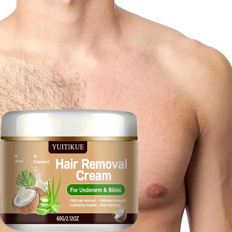 Crema Depilatoria Yuitikue per Ascelle e Zona Bikini, 60g con Aloe e Cocco per Pelle Delicata e Liscia, Idratante