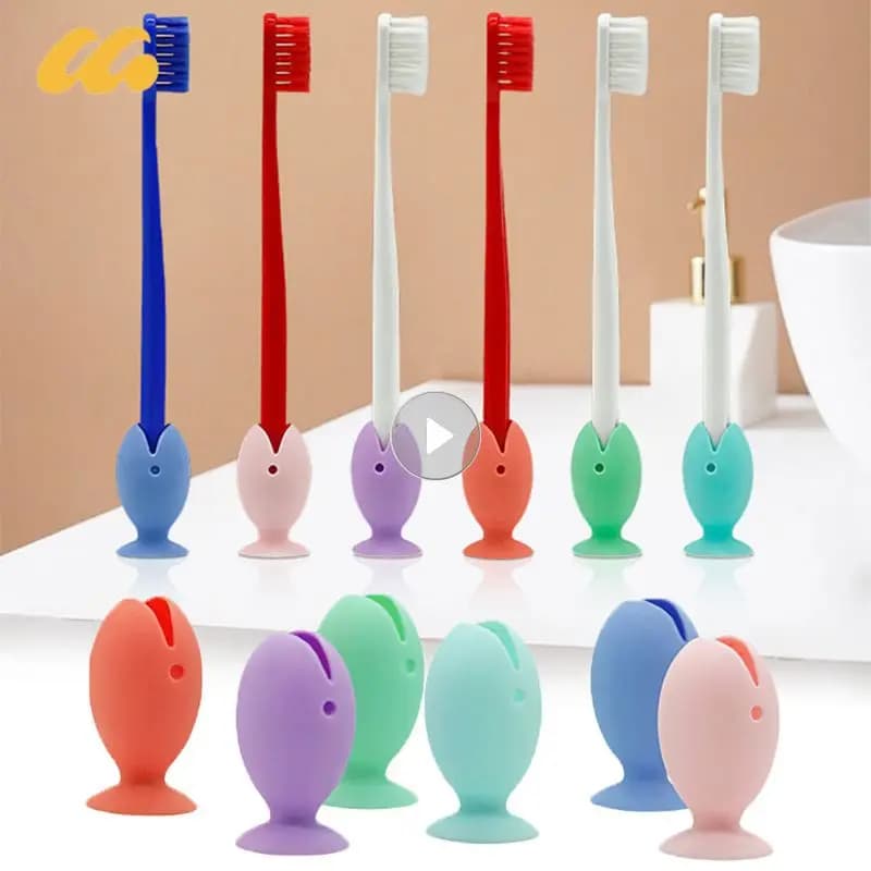 Porta spazzolino a ventosa portatile da viaggio carino in piedi senza traccia copertura per spazzolino a forma di pesce ventosa in silicone bagno troppo