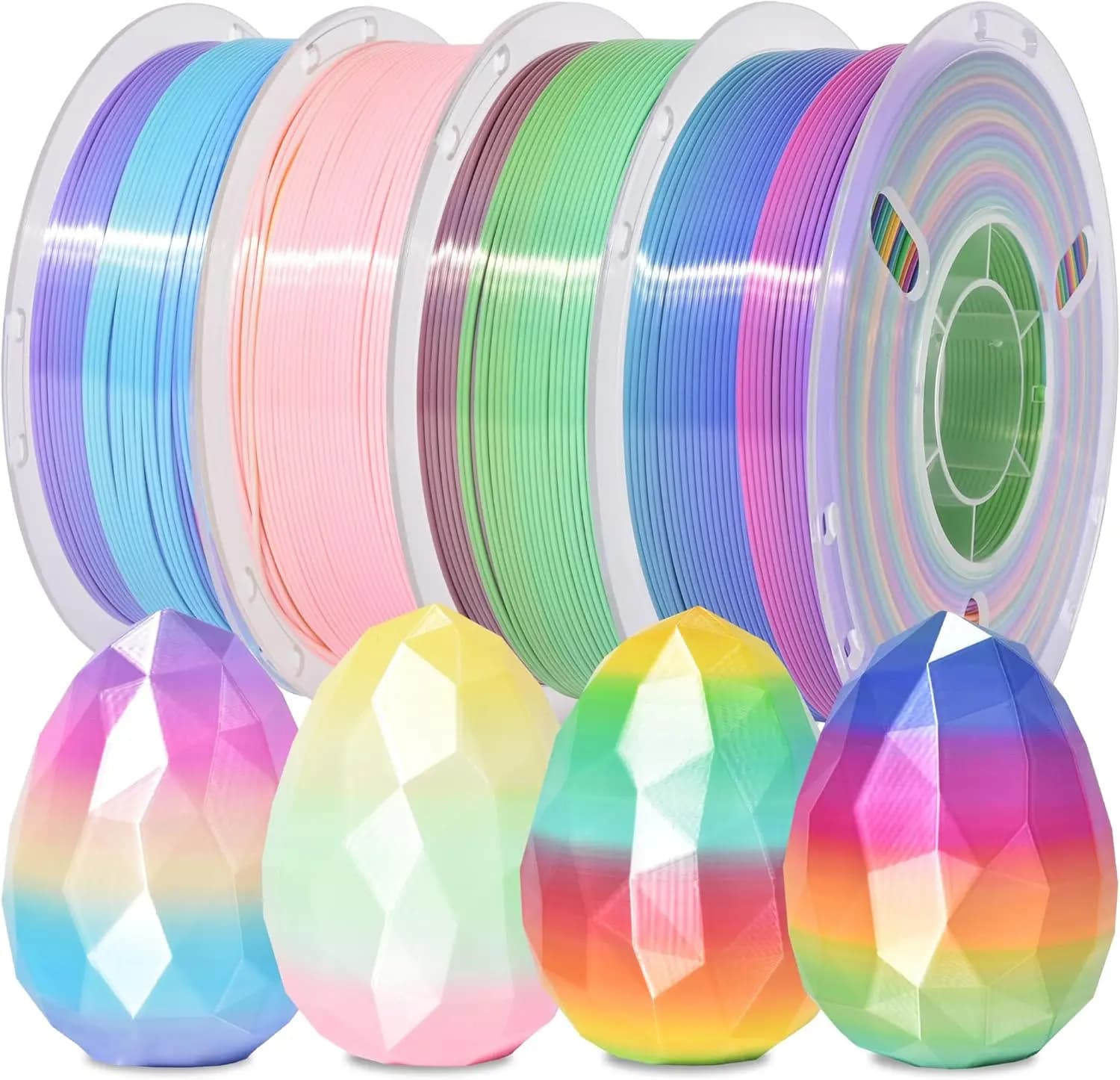 Set di 4 Filamenti PLA Seta Arcobaleno, Cambio Colore Rapido, 1.75mm 1kg X4PCS per Caramelle/Macaron/Gelato/Guava