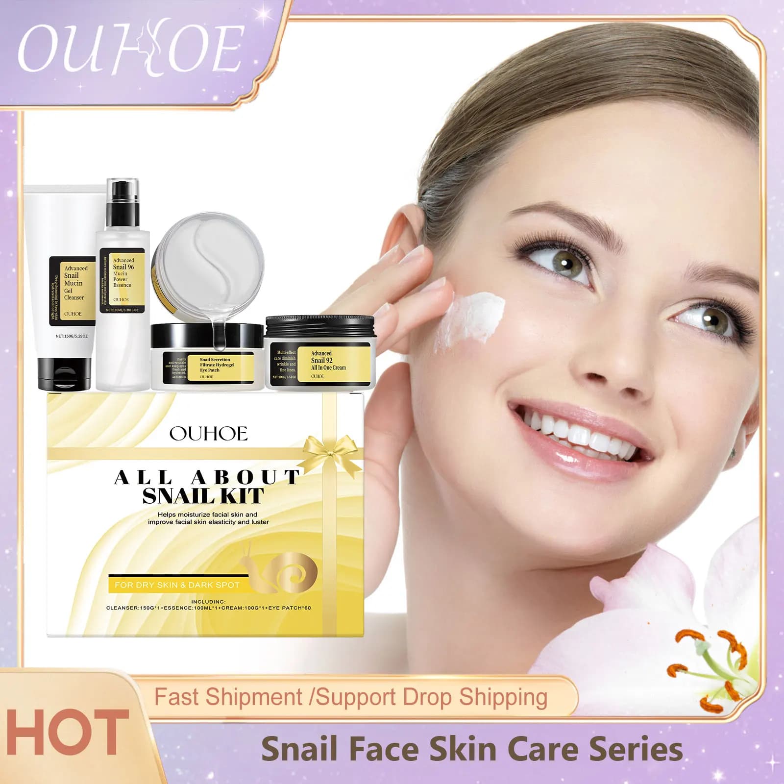 Lumaca Mucin 96 Set per la cura della pelle Idratante Schiarente Viso Nutre Idratazione Dissolvenza Linee sottili Rughe Riparazione Kit siero viso