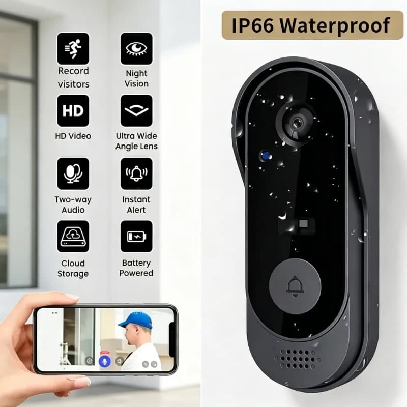 Nuovo Campanello Video Intelligente 1080P HD, Telecamera di Sicurezza WiFi per Esterni, Videocitofono con Visione Notturna