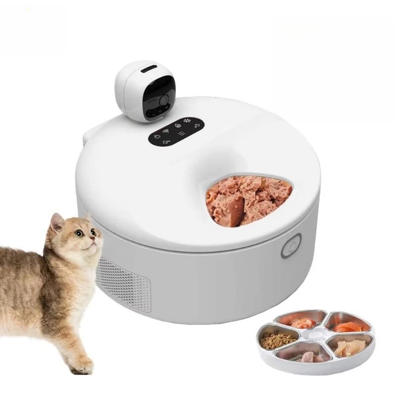 Smart 5 Meals Pet Wet Food Feeder WIFI APP Control Camera Dog Cat Feeder