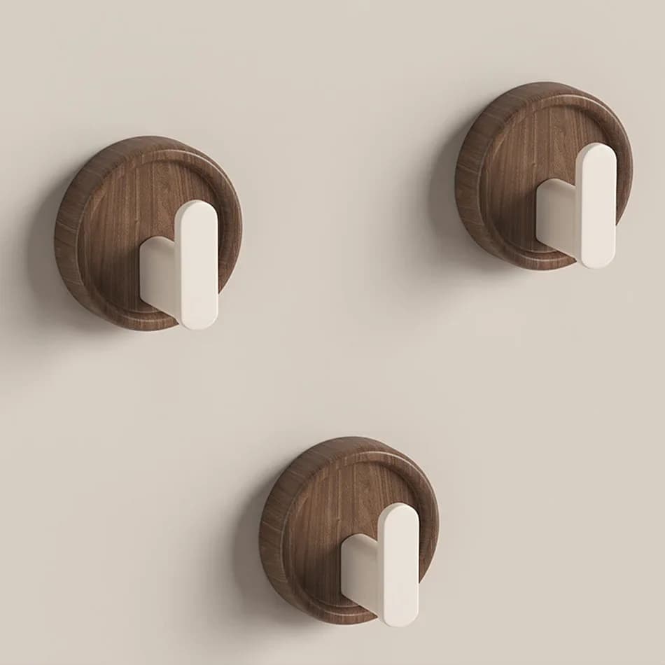 Wooden bathroom hook sticker black white walnut creative aluminum clothes towel bathroom clothes key door hanging hooks for bathrobe