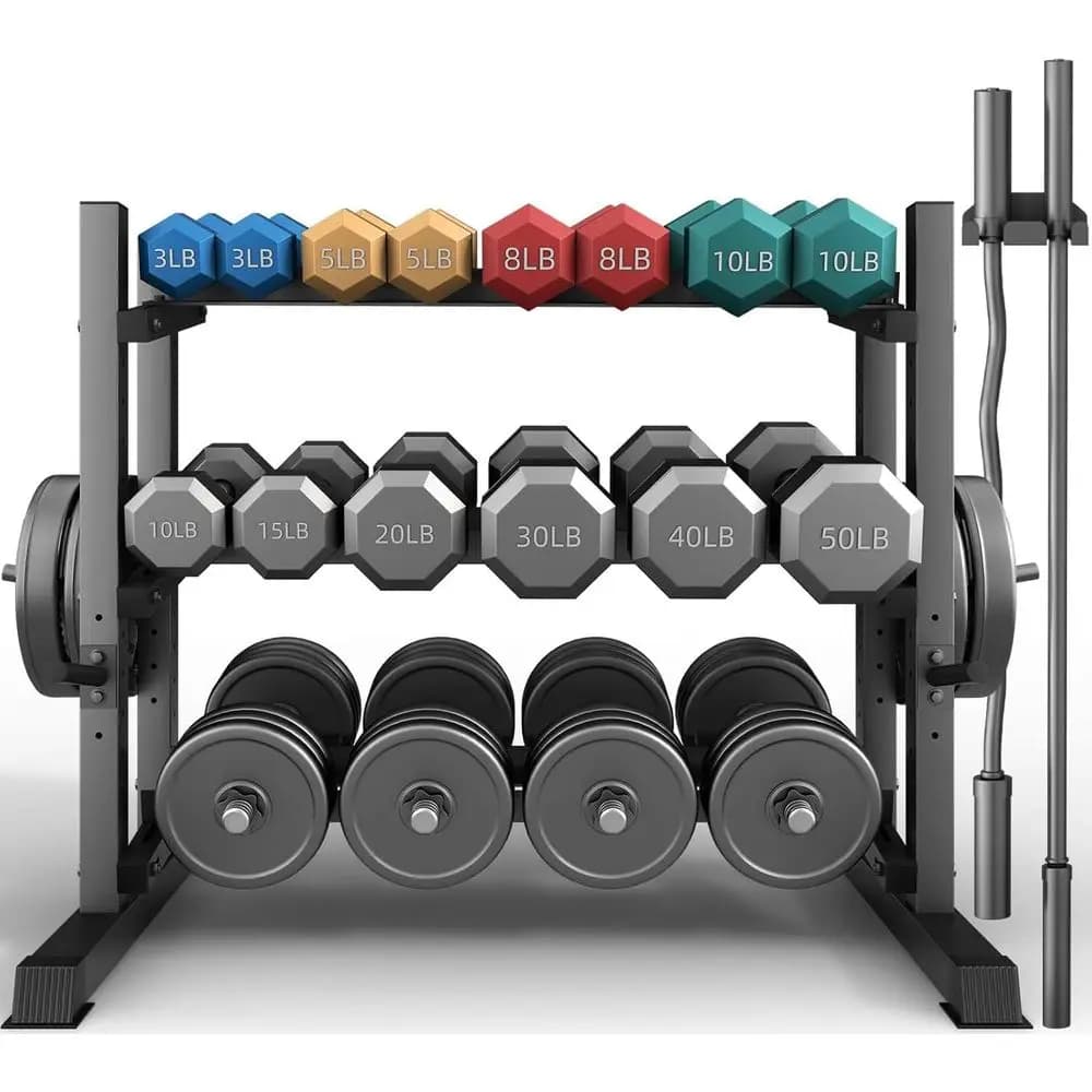 Rack Porta Pesi a 3 Livelli di Grado Commerciale, Supporto Regolabile Resistente per Palestra, Fitness Domestico e Stoccaggio Kettlebell (Rack On)