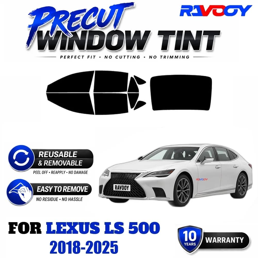 RAVOOY Precut Window Tint, Reusable Removable EPU Film, Custom Fit for Lexus LS 500 2018-2025, UV Heat Protection