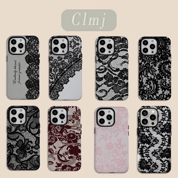 Luxury Case in Korean Lace Clmj for iPhone 17 16e 16 15 14 13 12 11 X XS XR XSMAX 7 8 Air Pro Max Plus, double layer cover