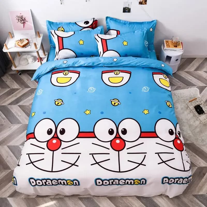 Cute Cartoon Cute Doraemon Bed Set Boys Girls Students Bed Sheet Copripiumino Quilted Cover