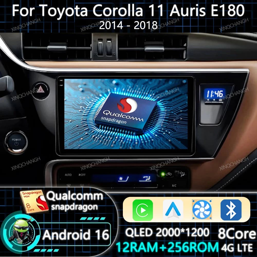 Android 16 Car Radio Carplay Auto For Toyota Corolla 11 Auris E180 Hybrid 2014 - 2018 Head Unit Qualcomm Navigation GPS 4G WIFI