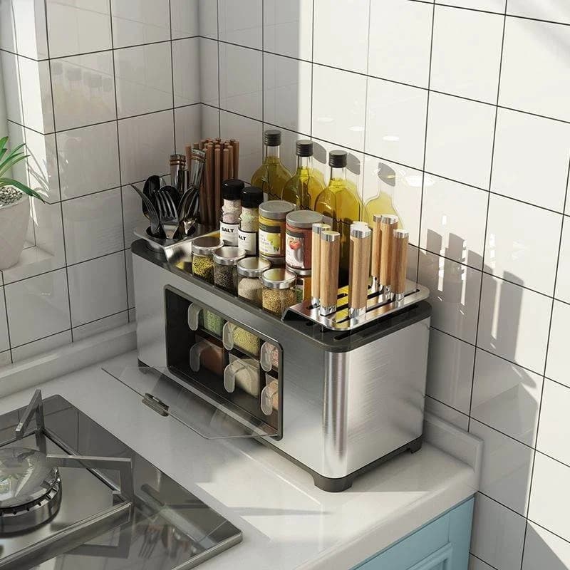 Contenitore porta spezie da cucina in acciaio inossidabile, organizer da parete multifunzionale per uso domestico, set di accessori da cucina