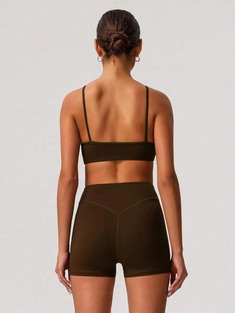 Set fitness da donna in 2 pezzi, reggiseno sportivo imbottito, pantaloncini da ciclismo senza cuciture