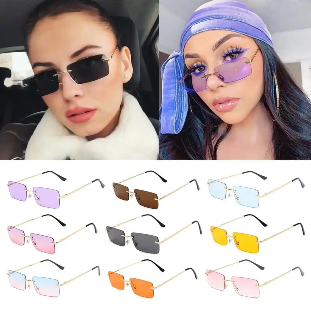 Unisex Retro UV400 Eyeglasses Gradient Glasses Sun Glasses Rectangle Rimless Women Vintage Sunglasses