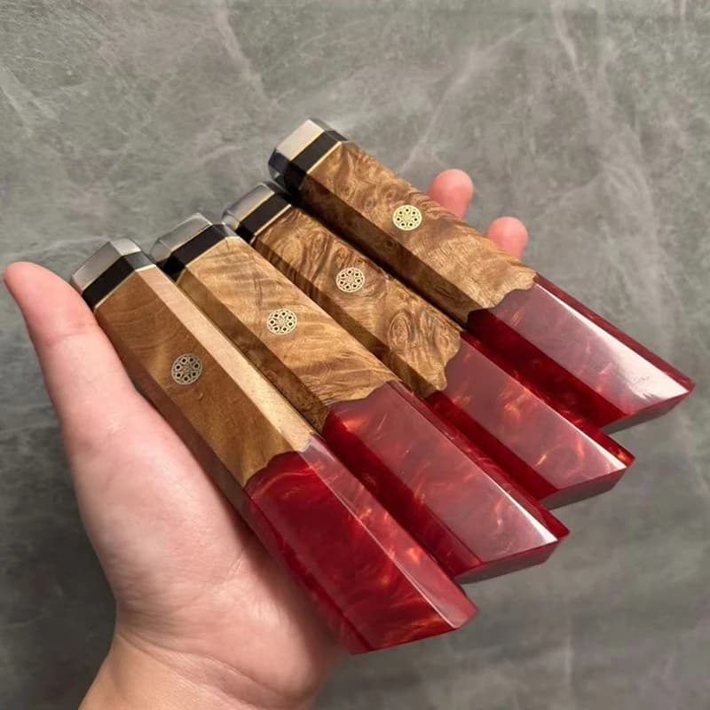 Manico per coltello in resina rosso blu Ottagonale Chef professionale Fai da te Sostituisci parti da cucina Manico per coltello per affettare sushi Sashimi giapponese