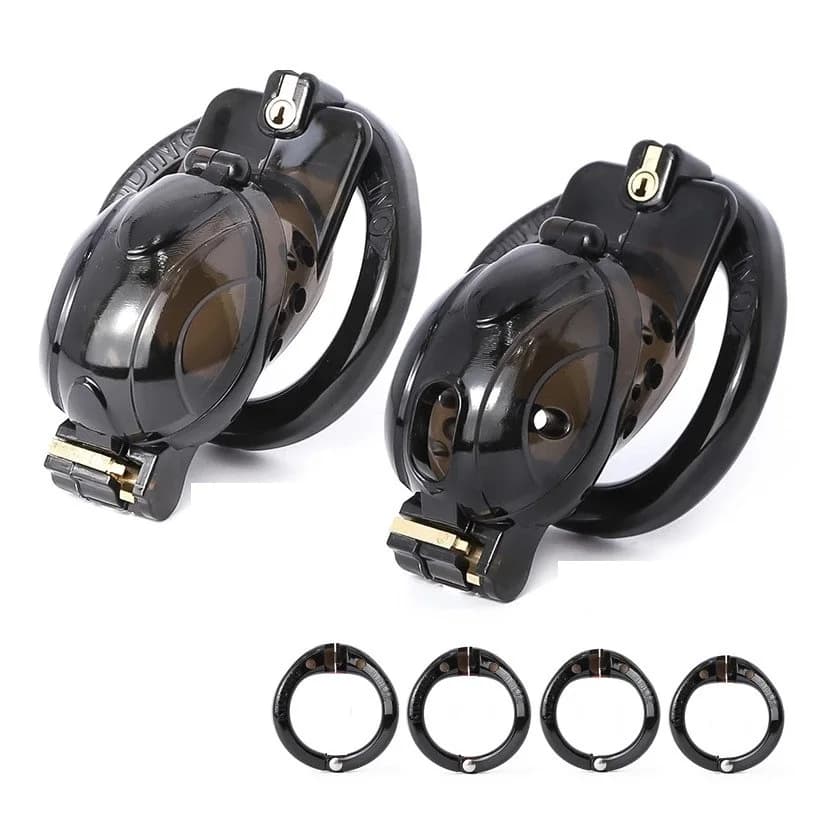 Flip Design Male Chastity Device Plastic Chastity Belt with 2 Cock Cage Caps And 4 Penis Rings Adult Sex Toy for Male Chastity