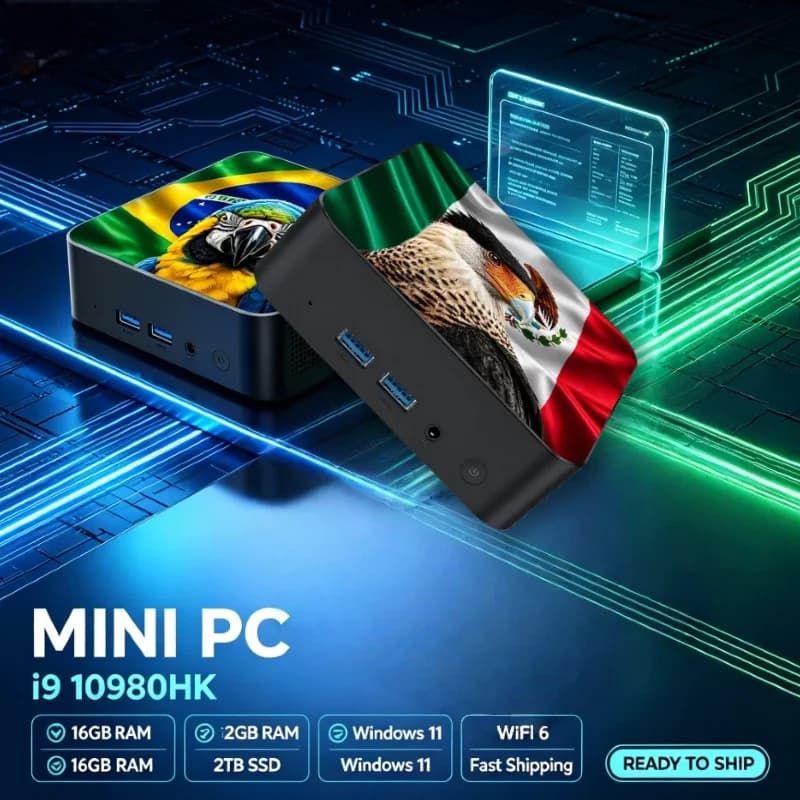 2026 Mexico Brazil Flag Pro Mini PC Core i9-10980HK 16GB RAM 2TB SSD WiFi6 BT5.2 4K Output for Office Gaming Compact Desktop