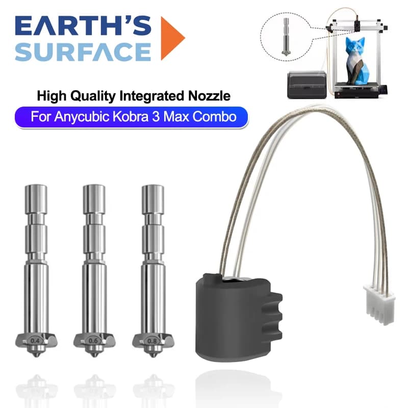 For Anycubic Kobra3 Max Combo Hotend Nozzles Printer Head Assembly with 0.4/0.6/0.8mm Nozzle for 3D Printer Anycubic Accessories