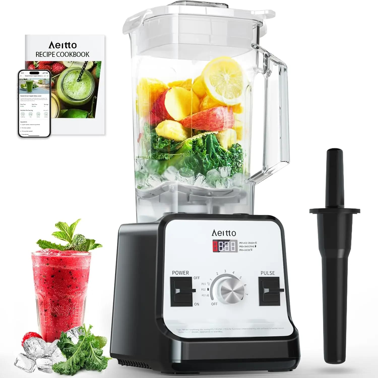68oz Professional Countertop Blender, 1500W Smoothie Maker for Ice Crush & Frozen Drinks, Silver