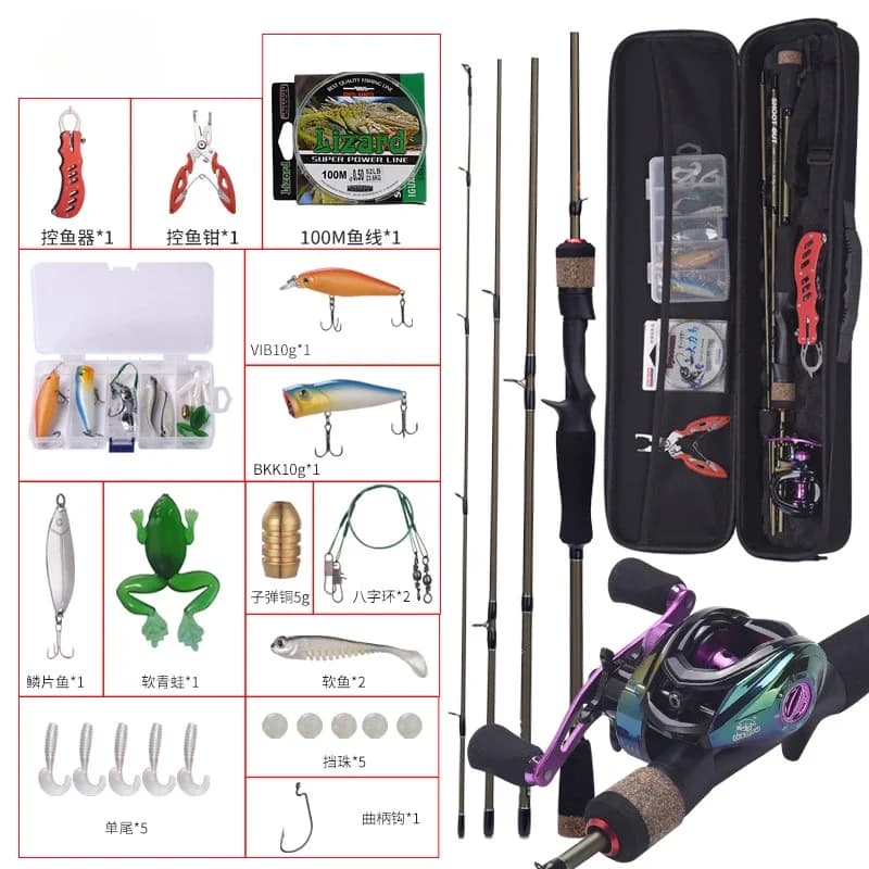 Set pigro per asta con manico per pistola portatile a 4 sezioni con set di attrezzi da pesca con canna Luya con ruota a goccia d'acqua
