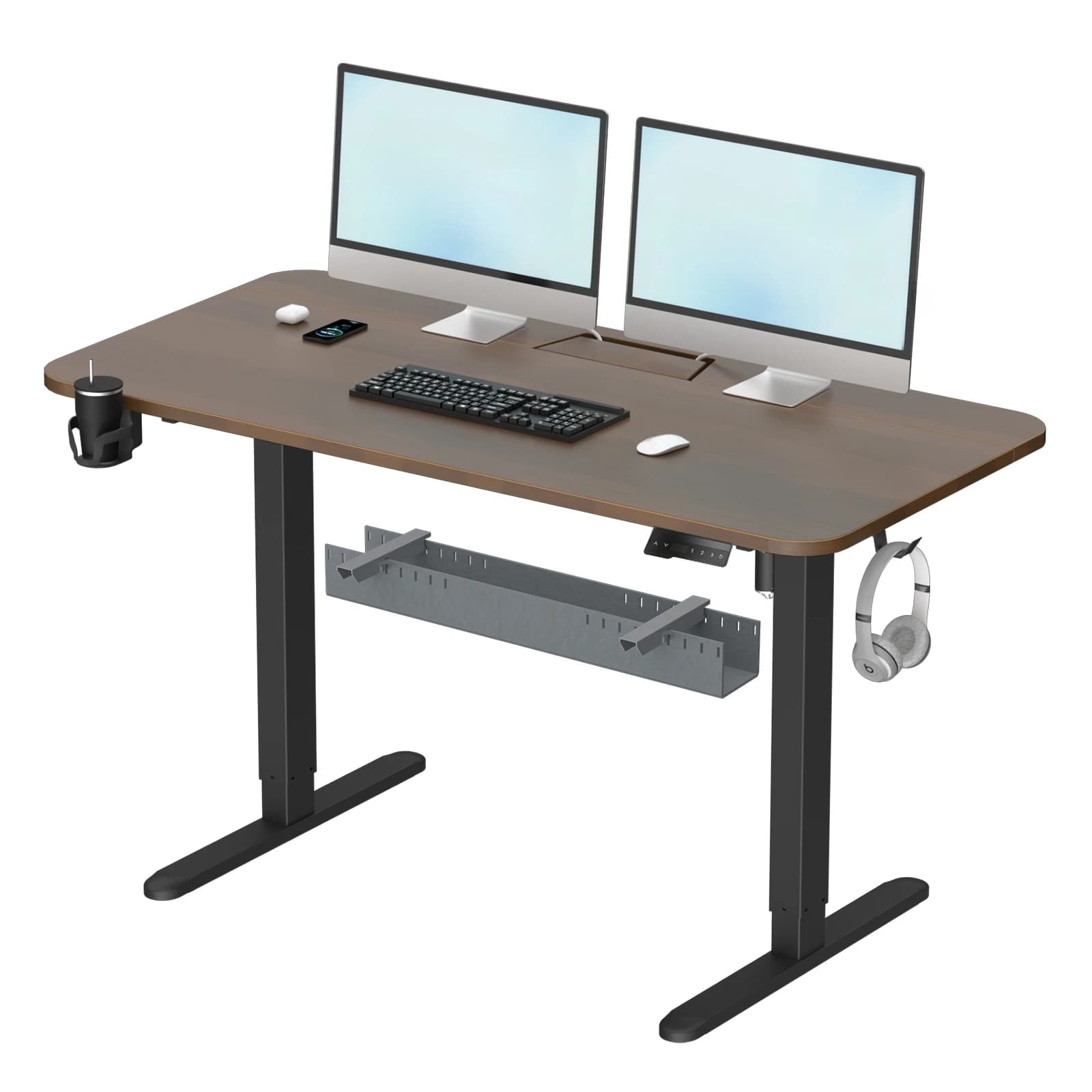 Tavolo di supporto elettrico regolabile in altezza 55 x 24 con vassoio di gestione dei cavi, anti-collisione, workstation per ufficio domestico